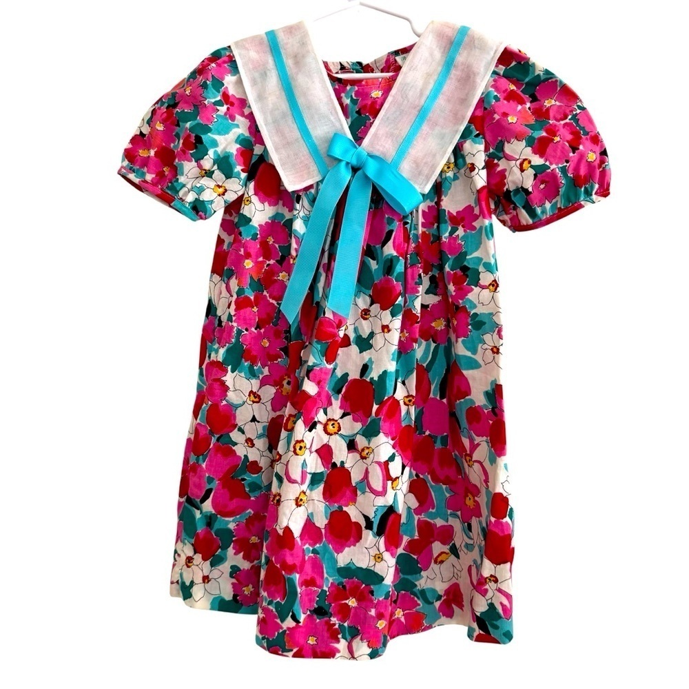 Vintage Rare Edition Floral Dress Collared Pink Blue Girls 5-6